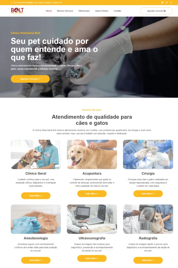 Projeto Clínica Veterinária Bolt feito pela Wp Conecta